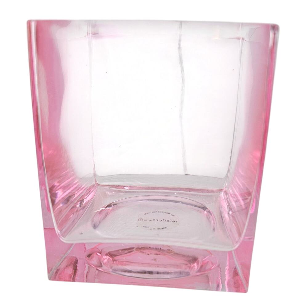 Vintage Teleflora Square-Shaped Glass Vase‎ 5"H x 4"L x 4"W Pink